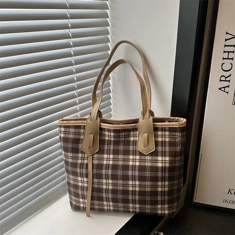 Korean Style Plaid Shoulder Tote Bag for Women