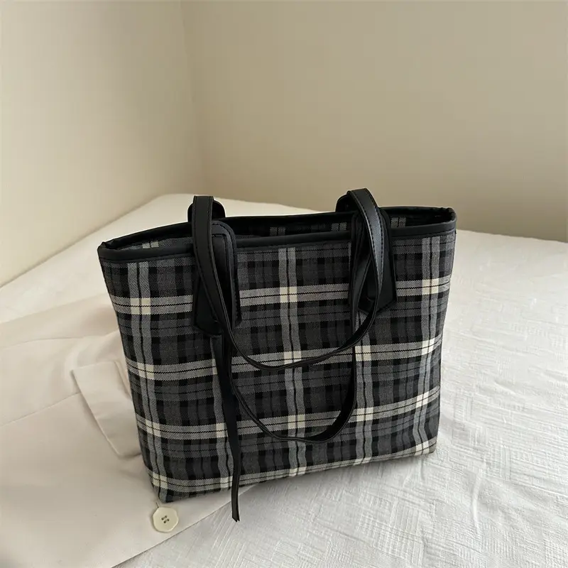 Korean Style Plaid Shoulder Tote Bag for Women