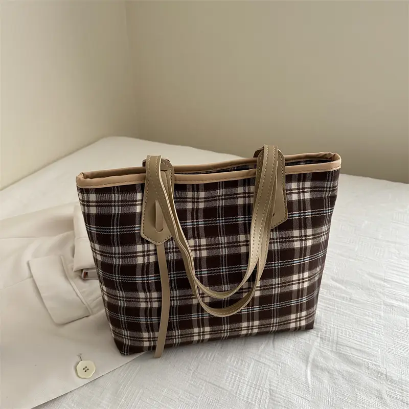 Korean Style Plaid Shoulder Tote Bag for Women