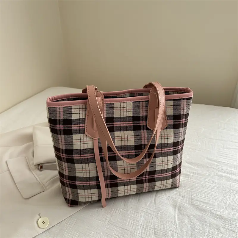 Korean Style Plaid Shoulder Tote Bag for Women