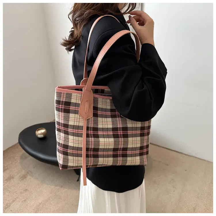 Korean Style Plaid Shoulder Tote Bag for Women — feature 10