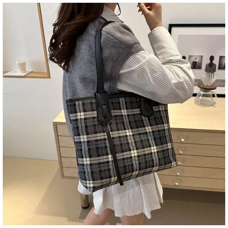 Korean Style Plaid Shoulder Tote Bag for Women — feature 16