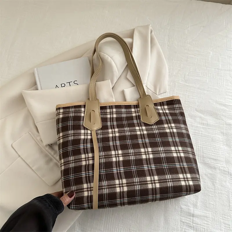 Korean Style Plaid Shoulder Tote Bag for Women