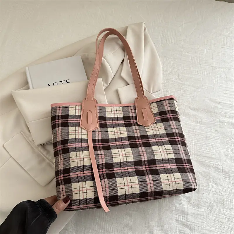 Korean Style Plaid Shoulder Tote Bag for Women