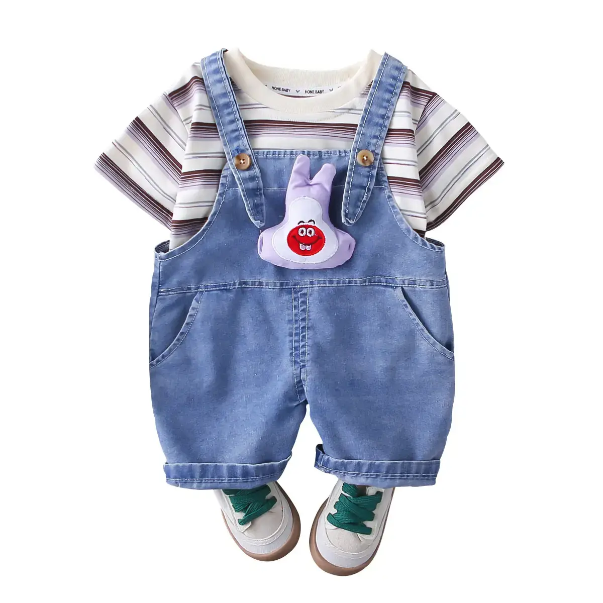 Boys Summer Suit 2025 Striped T-Shirt Suspenders Two-Piece Set 1-5Y - Image 7