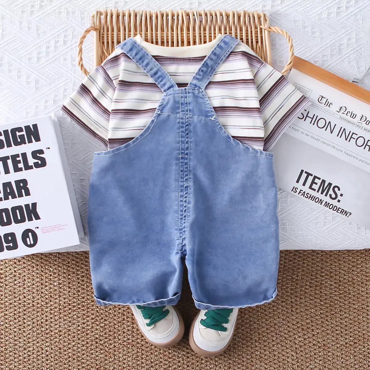 Boys Summer Suit 2025 Striped T-Shirt Suspenders Two-Piece Set 1-5Y — feature 6