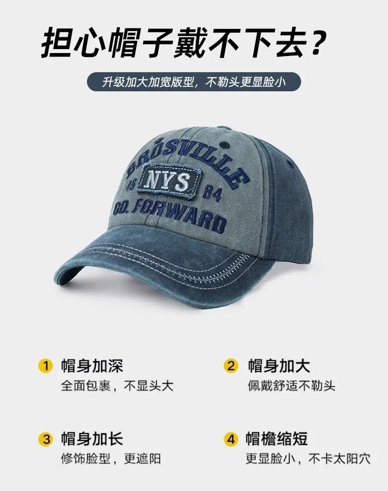 American Retro Distressed Baseball Cap with English Embroidery — feature 11