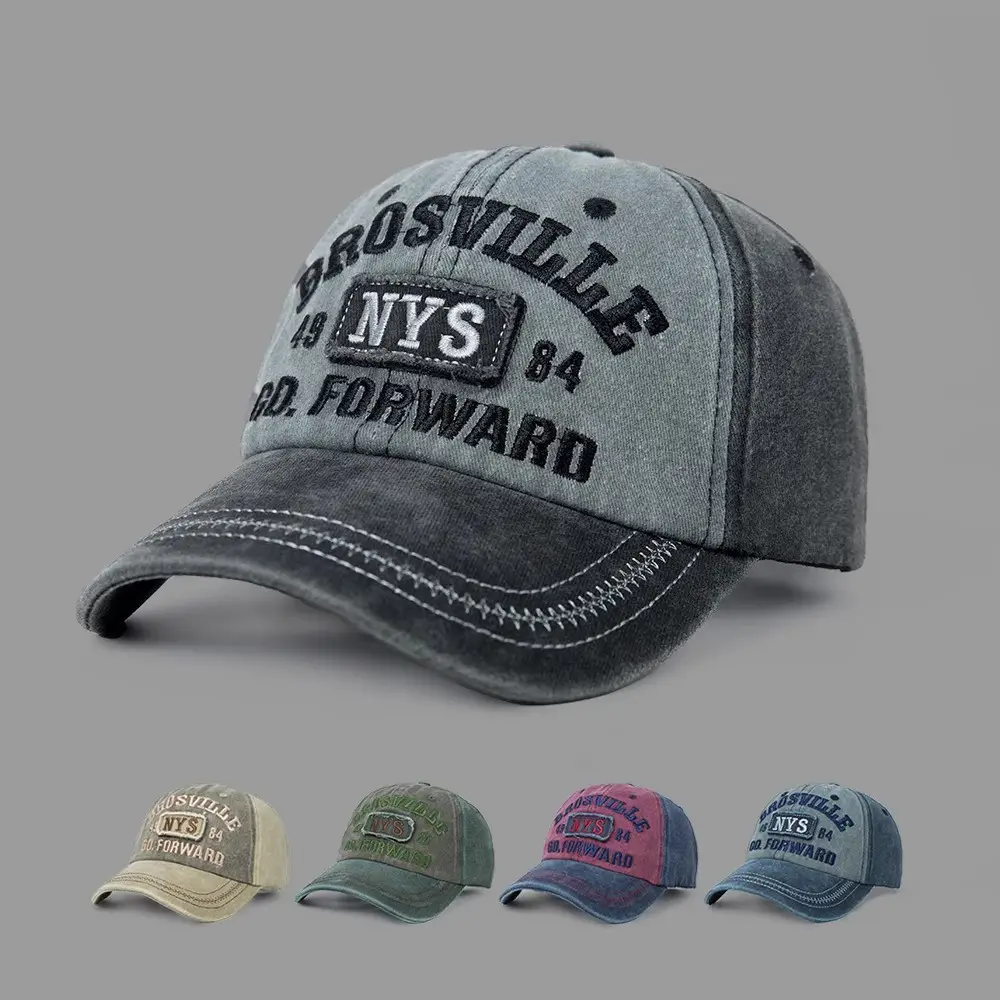 American Retro Distressed Baseball Cap with English Embroidery — feature 7