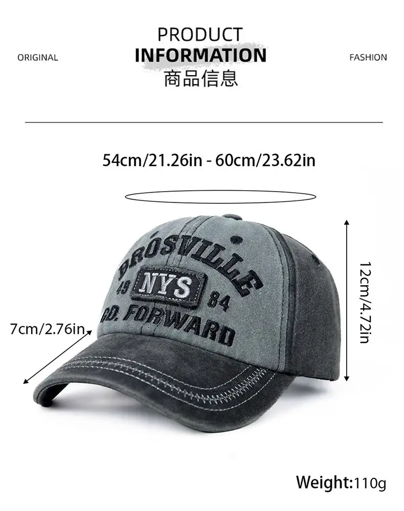 American Retro Distressed Baseball Cap with English Embroidery — feature 9