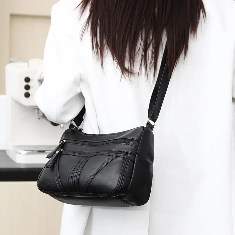 Multi-layer shoulder bag soft leather large capacity ladies fashion trend