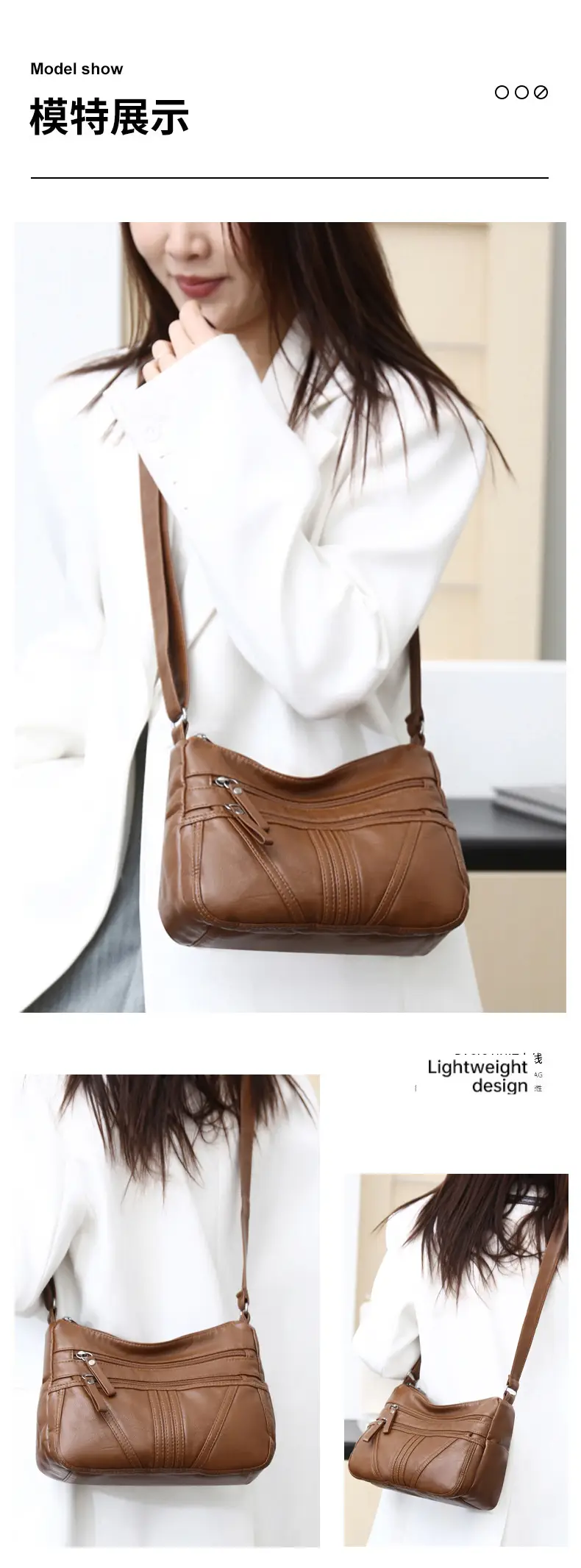 Multi-layer shoulder bag soft leather large capacity ladies fashion trend — feature 10