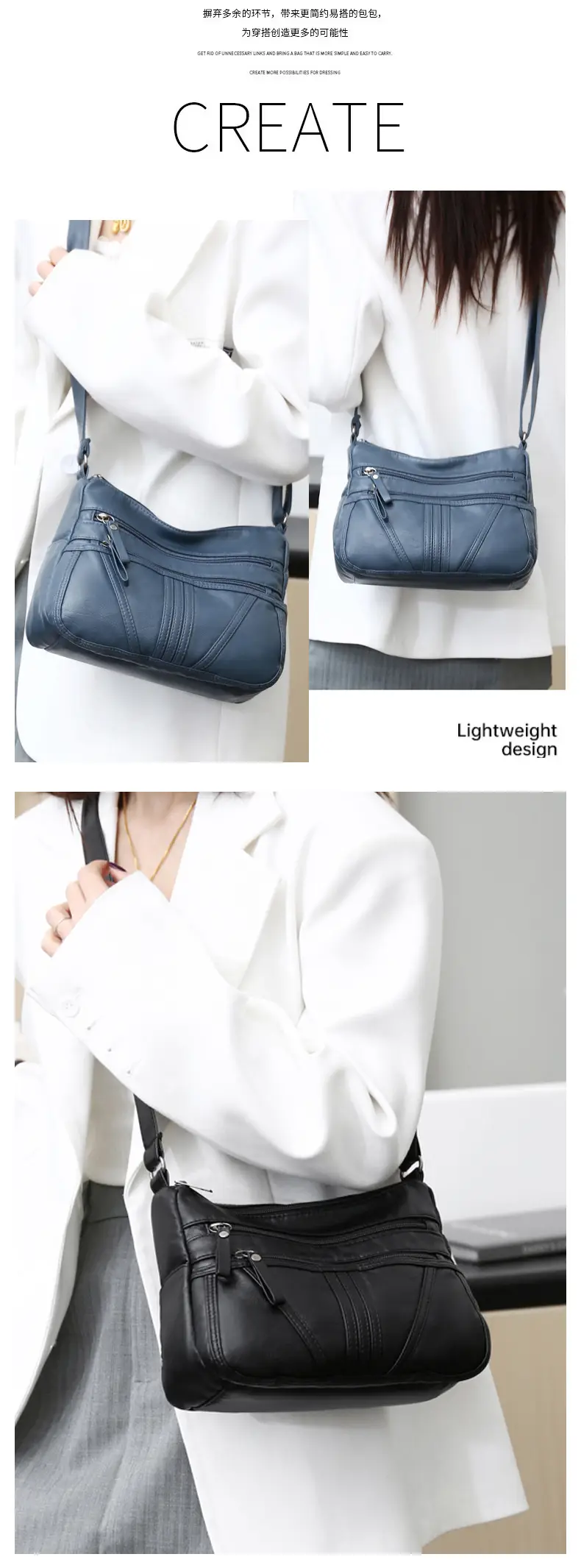 Multi-layer shoulder bag soft leather large capacity ladies fashion trend — feature 11