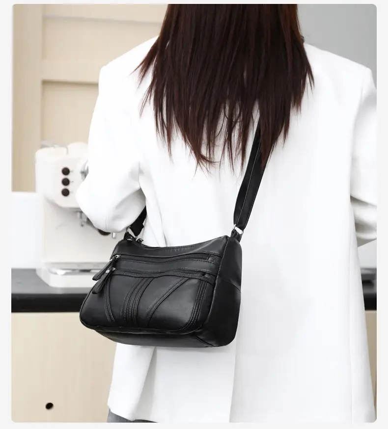 Multi-layer shoulder bag soft leather large capacity ladies fashion trend — feature 13