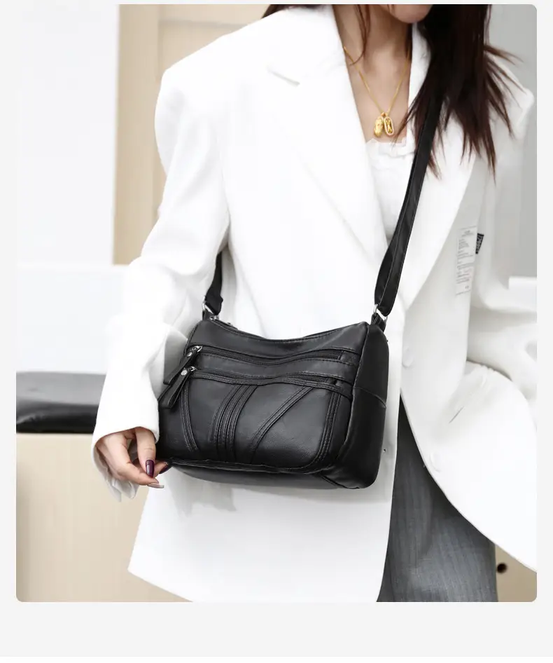 Multi-layer shoulder bag soft leather large capacity ladies fashion trend — feature 14