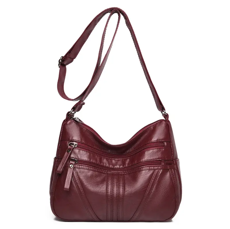 Multi-layer shoulder bag soft leather large capacity ladies fashion trend