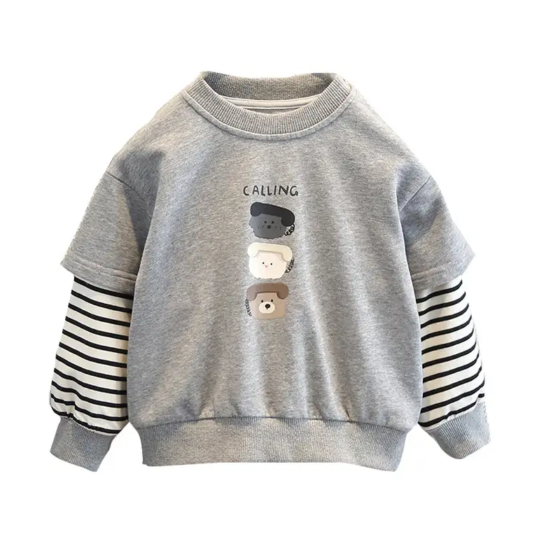 Boys Grey Sweatshirt Set with Striped Sleeves & White Boots - Image 5