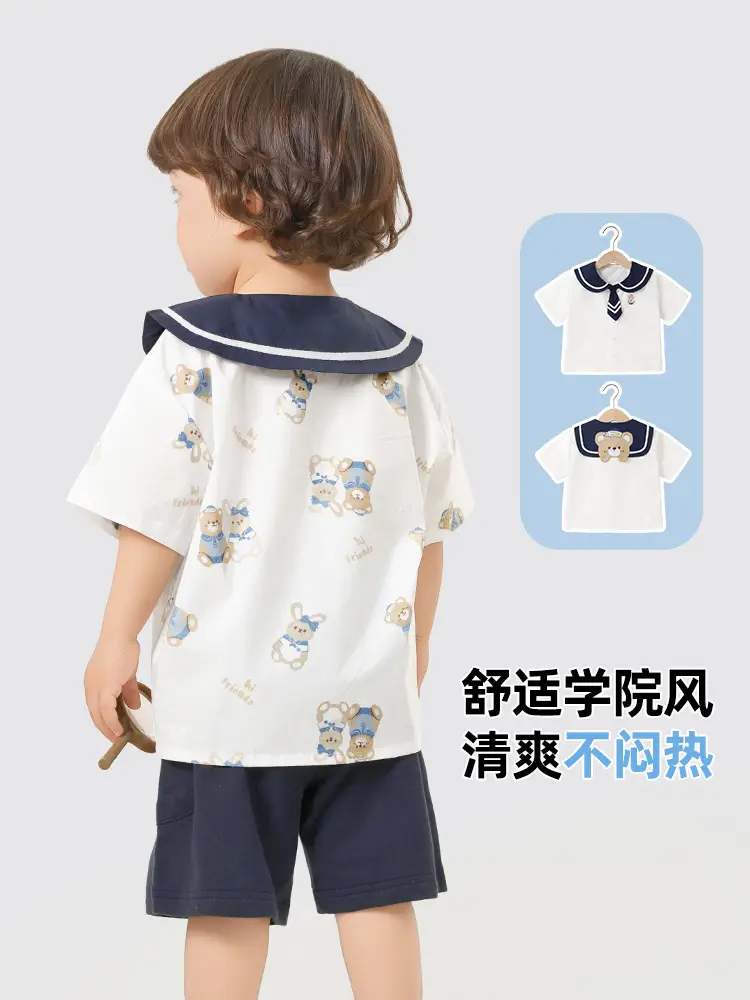 Girls Short Sleeve T-Shirt White Blue Kids Summer Wear