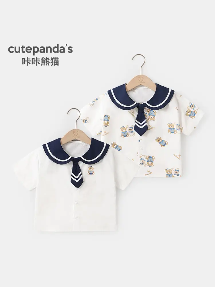 Girls Short Sleeve T-Shirt White Blue Kids Summer Wear