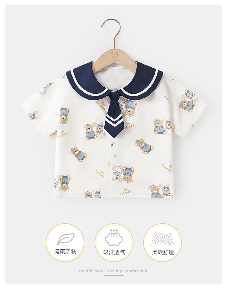 Girls Short Sleeve T-Shirt White Blue Kids Summer Wear — feature 2