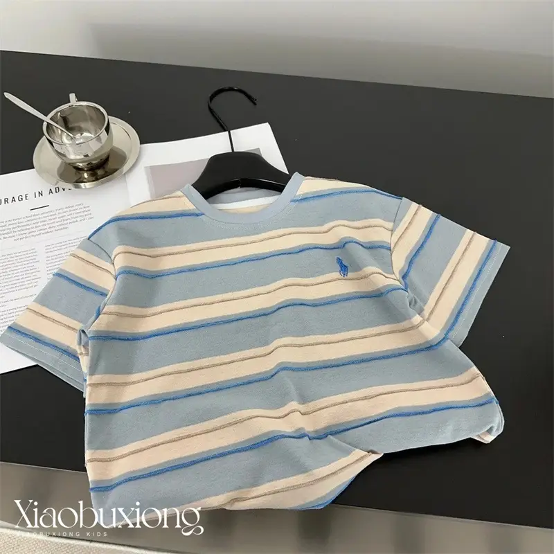 Children Striped Cotton T-Shirt Pink Green