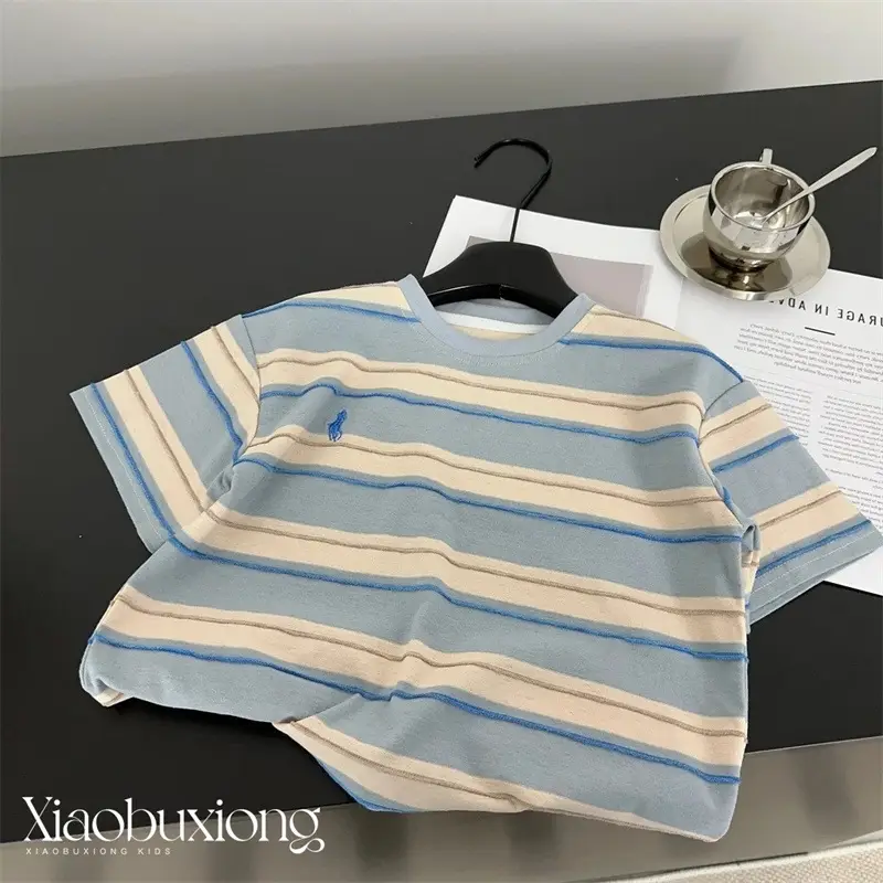 Children Striped Cotton T-Shirt Pink Green