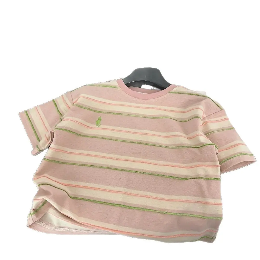 Children Striped Cotton T-Shirt Pink Green