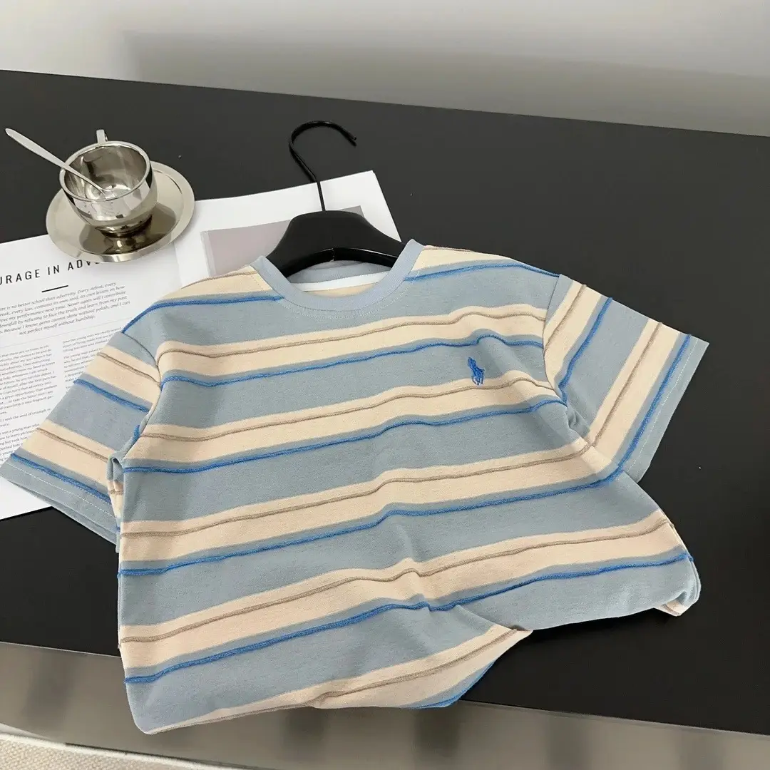Children Striped Cotton T-Shirt Pink Green — feature 7