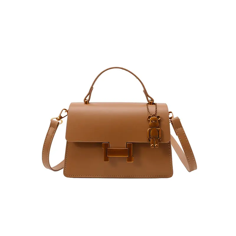 Women's Brown Leather Shoulder Crossbody Bag with Gold Clasp - Image 9
