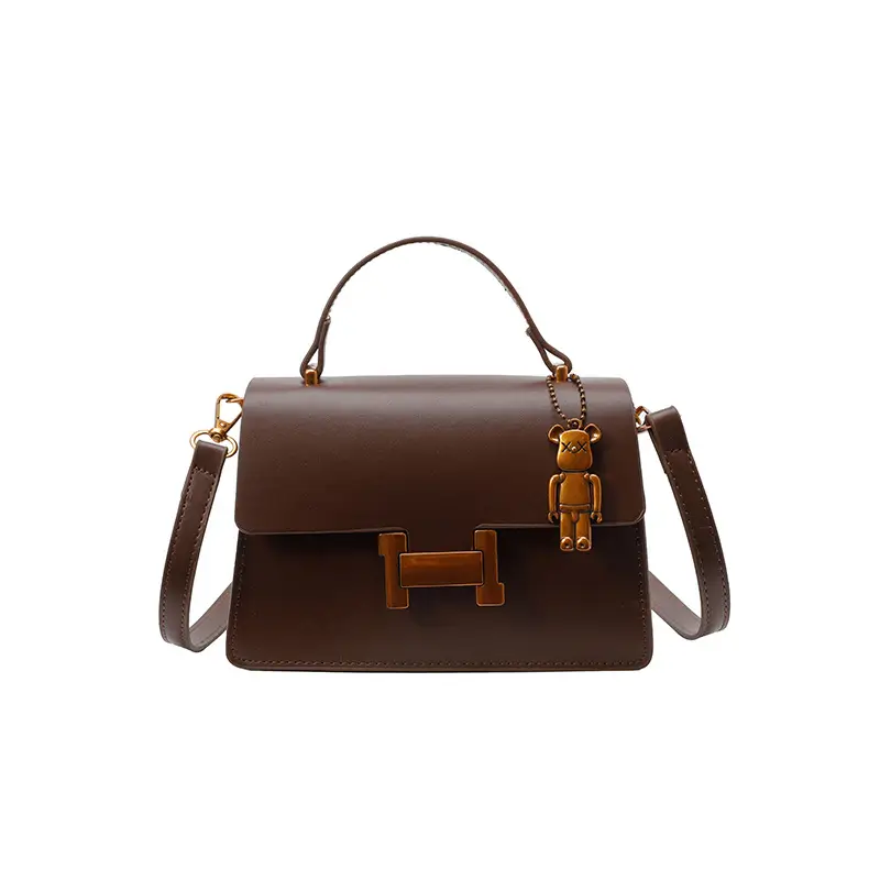 Women's Brown Leather Shoulder Crossbody Bag with Gold Clasp - Image 4