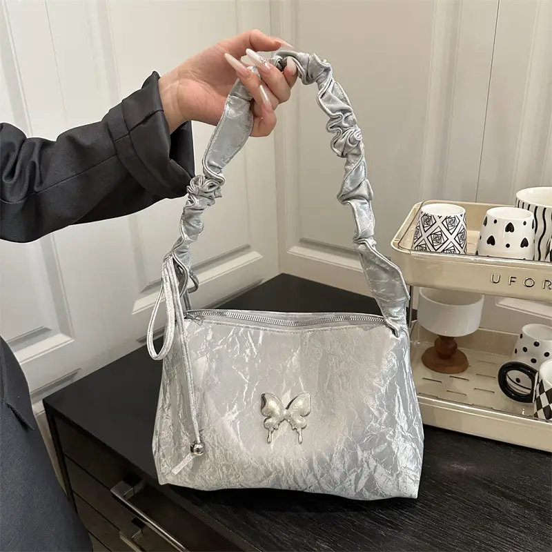 Silver Ruffled Shoulder Crossbody Bag for Women - Image 6