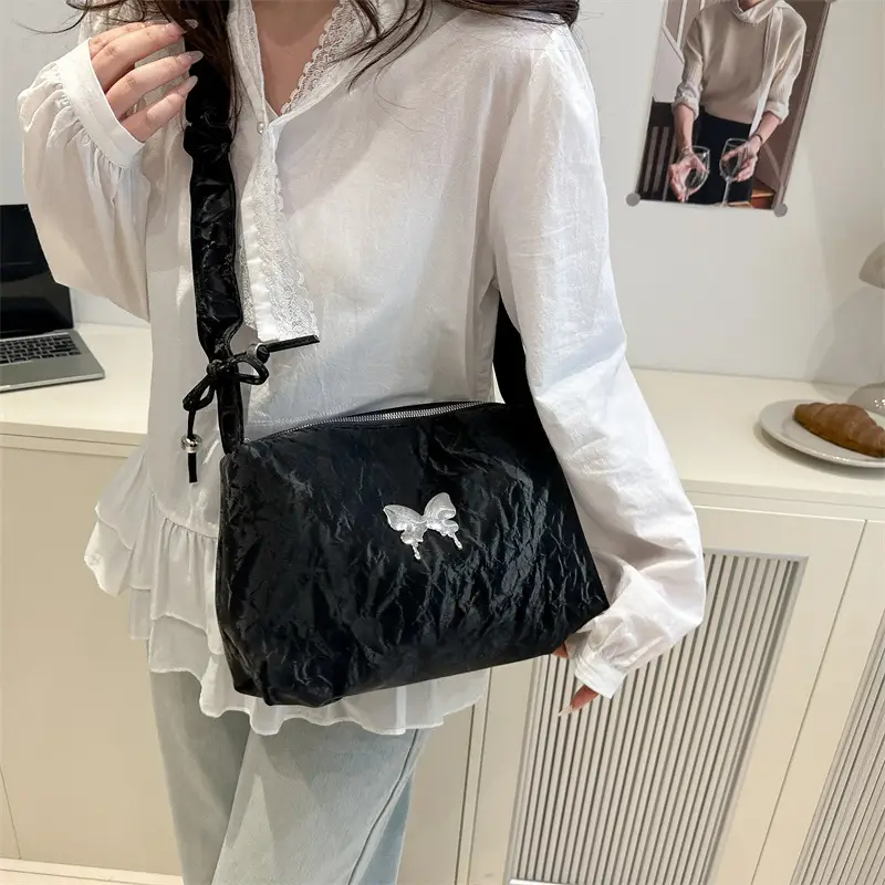 Silver Ruffled Shoulder Crossbody Bag for Women - Image 8