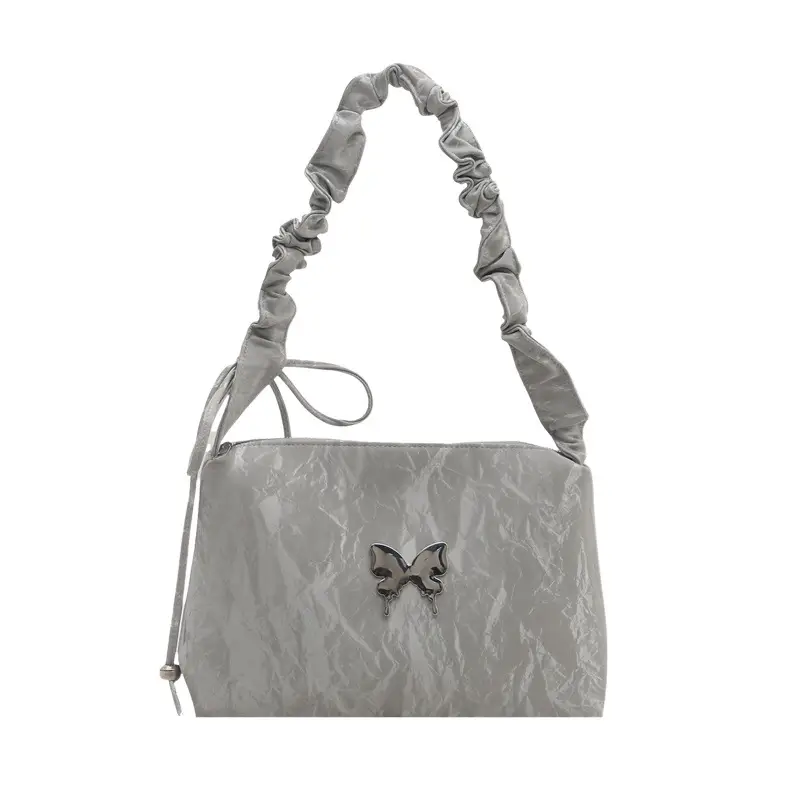Silver Ruffled Shoulder Crossbody Bag for Women - Image 10