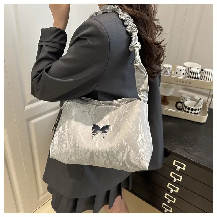 Silver Ruffled Shoulder Crossbody Bag for Women — feature 8