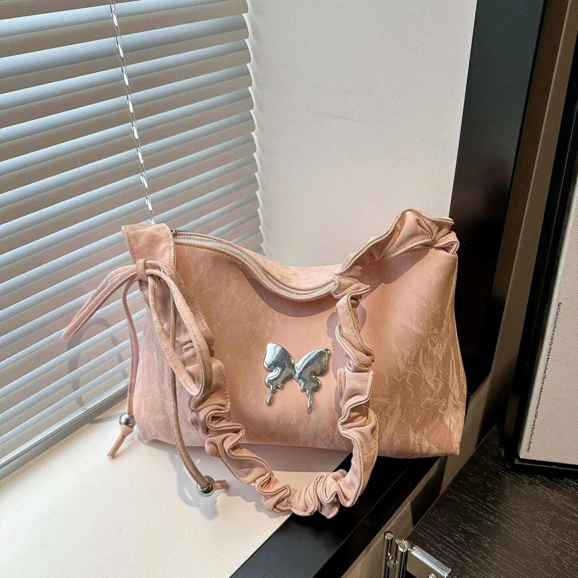 Silver Ruffled Shoulder Crossbody Bag for Women - Image 2