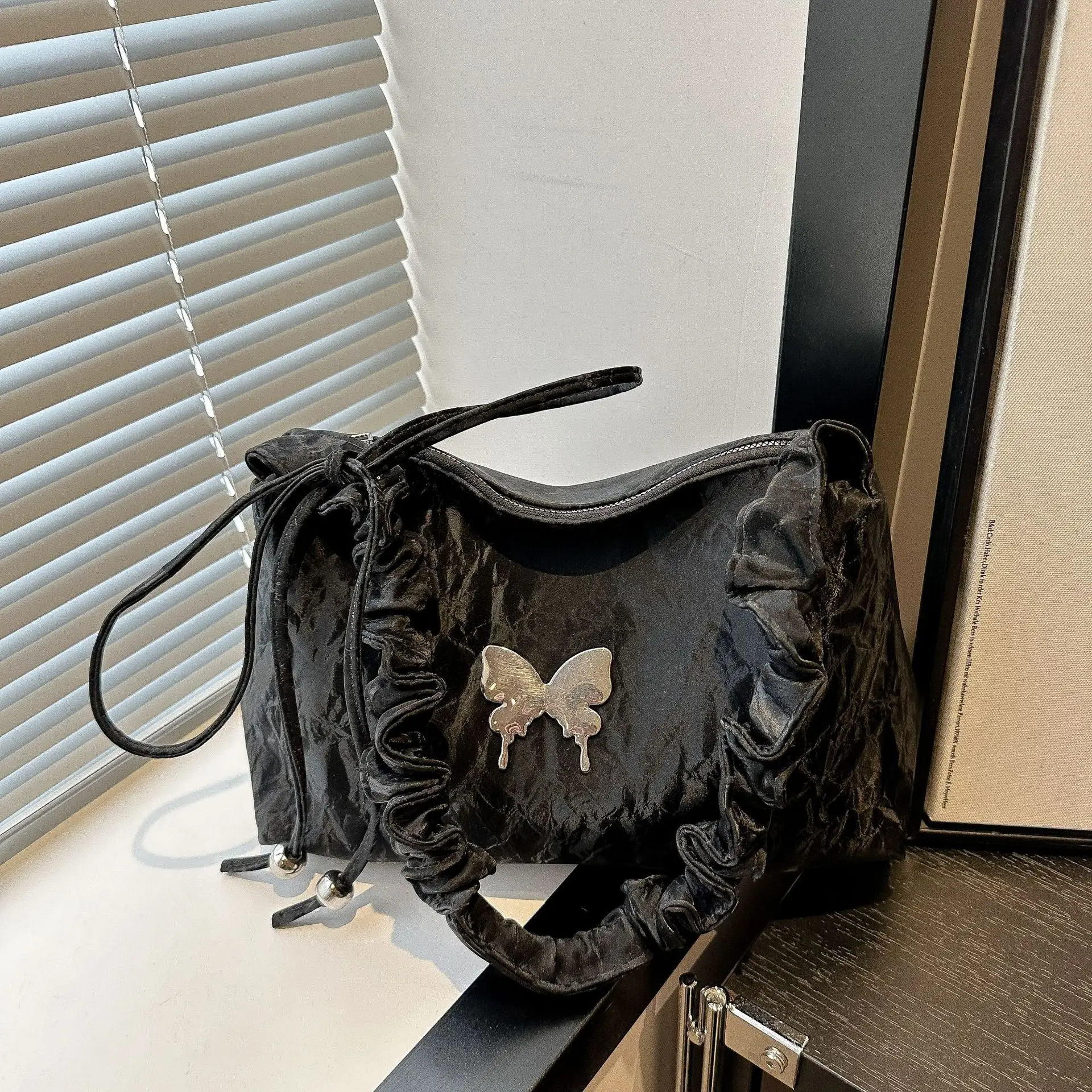 Silver Ruffled Shoulder Crossbody Bag for Women - Image 4