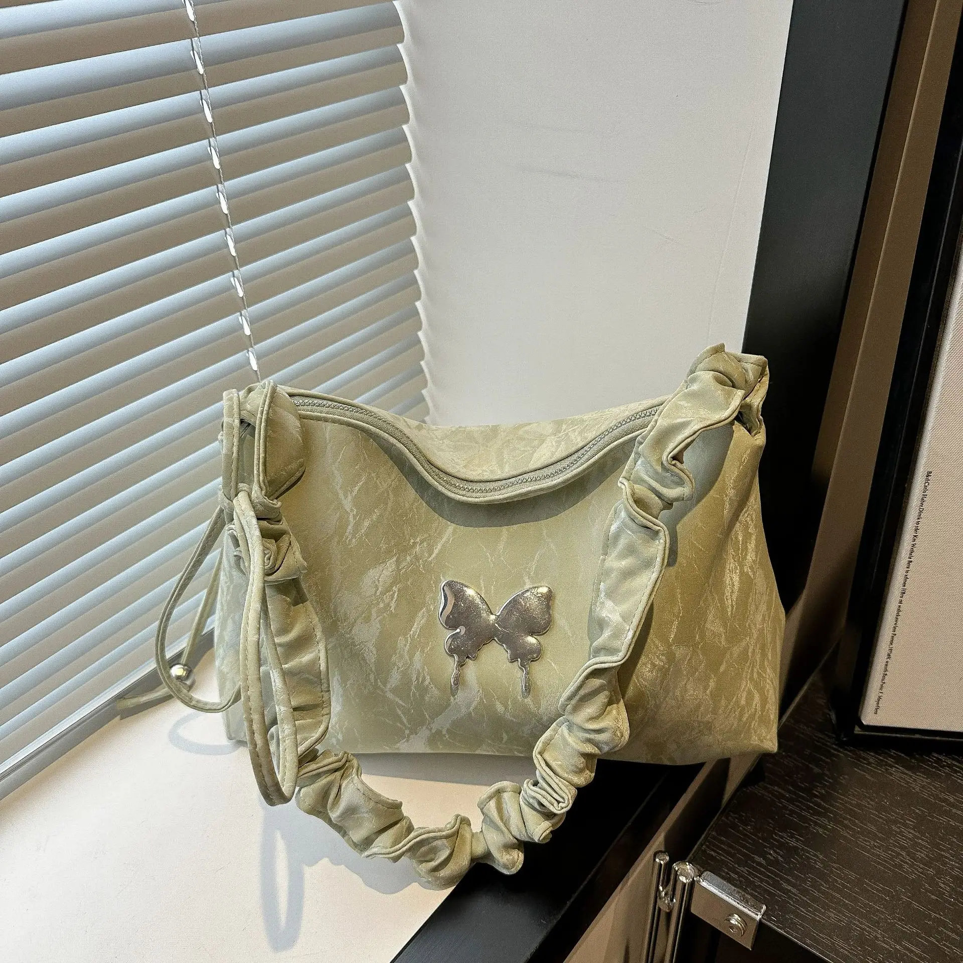 Silver Ruffled Shoulder Crossbody Bag for Women - Image 5