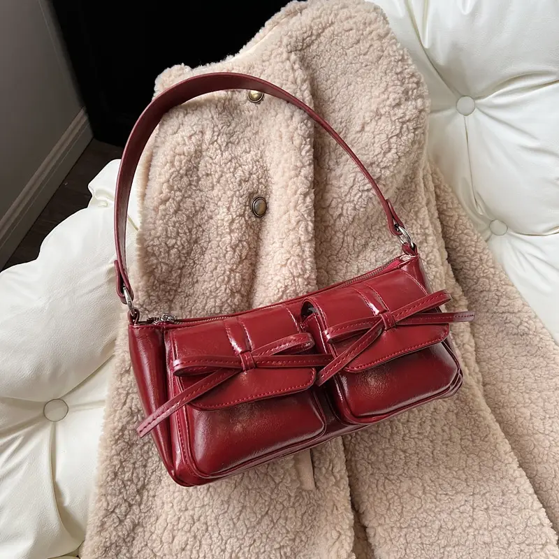 Red Bow PU Leather Crossbody Bag for Women - Image 6