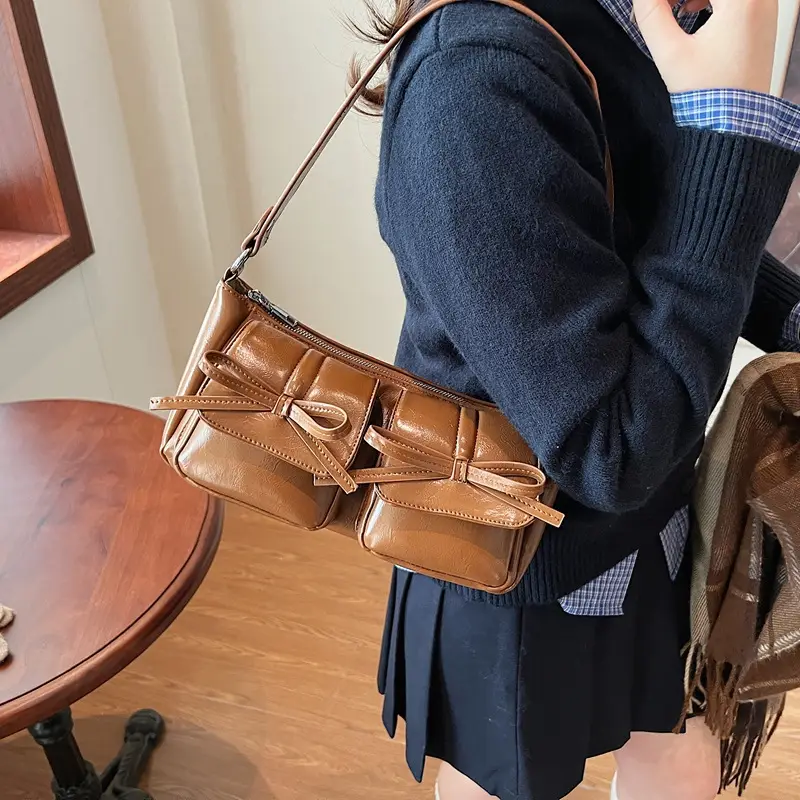 Red Bow PU Leather Crossbody Bag for Women - Image 8