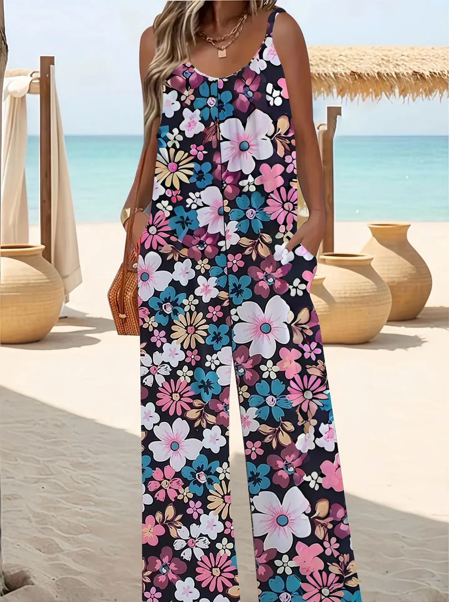 2025 Floral Plus Size Suspenders Jumpsuit Set — feature 10