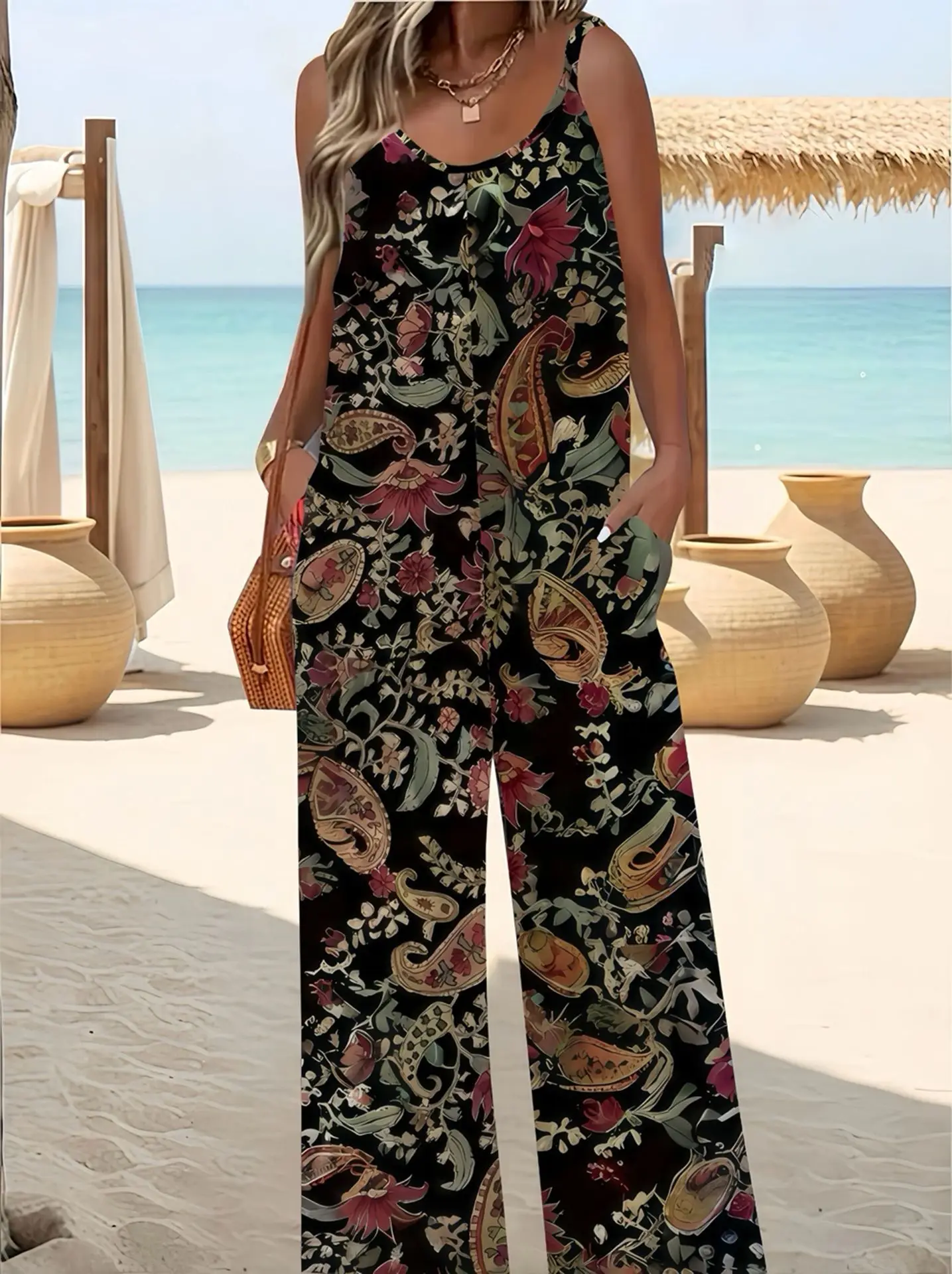 2025 Floral Plus Size Suspenders Jumpsuit Set — feature 13
