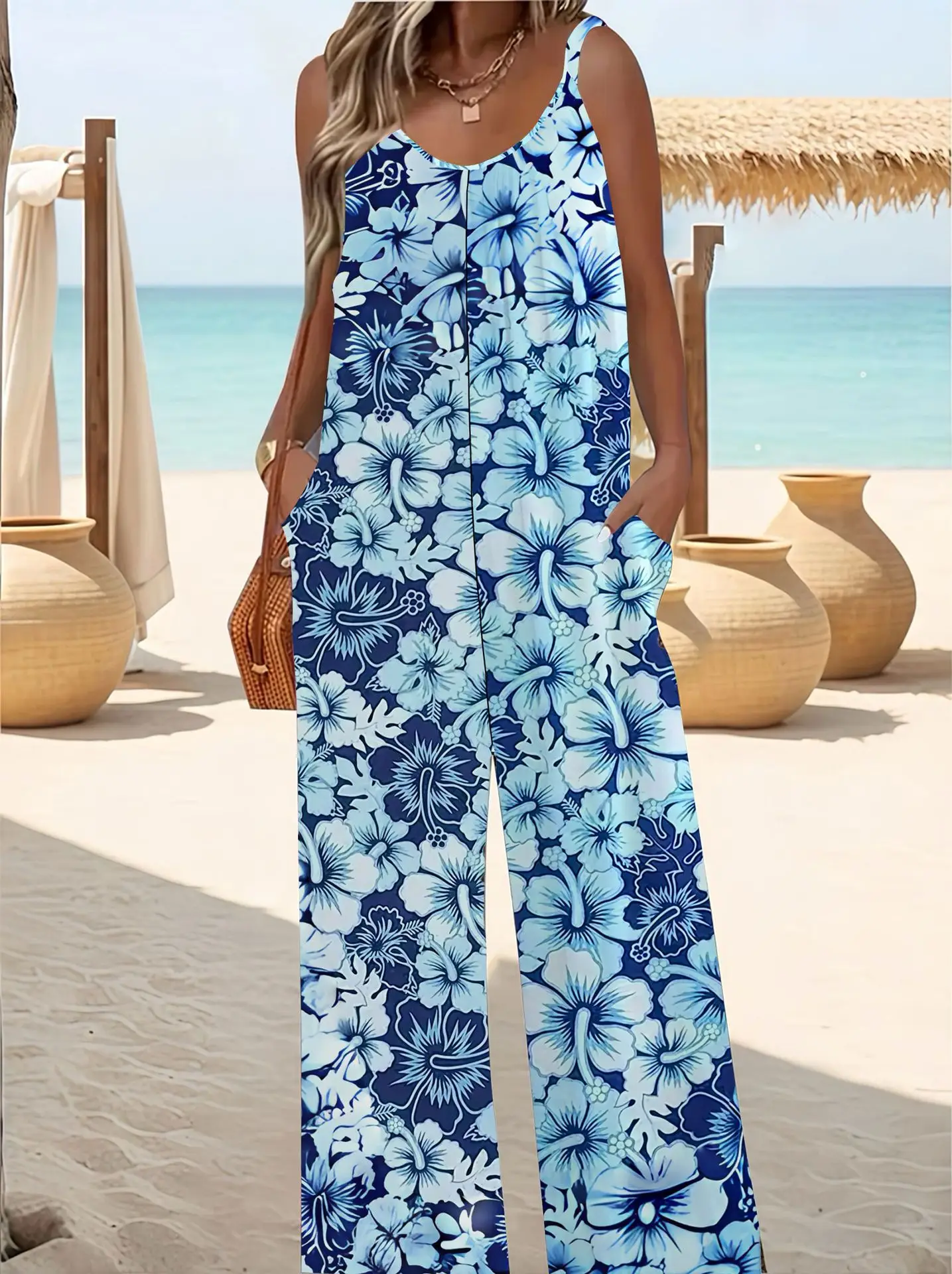 2025 Floral Plus Size Suspenders Jumpsuit Set - Image 5