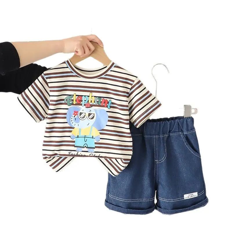 Boys Cartoon Striped T-Shirt Shorts Set - Image 7
