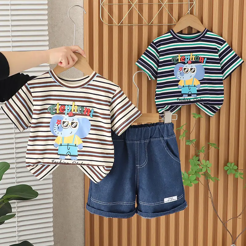 Boys Cartoon Striped T-Shirt Shorts Set — feature 11