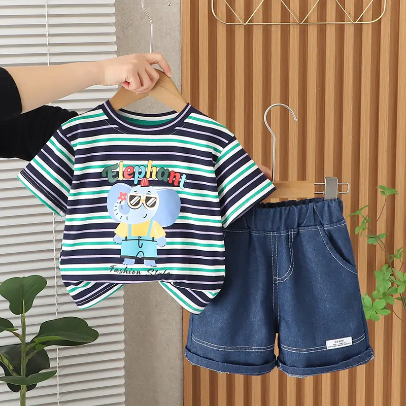 Boys Cartoon Striped T-Shirt Shorts Set — feature 12