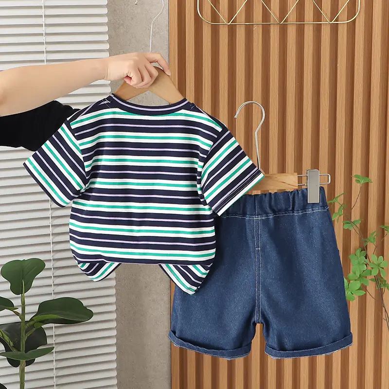 Boys Cartoon Striped T-Shirt Shorts Set — feature 13