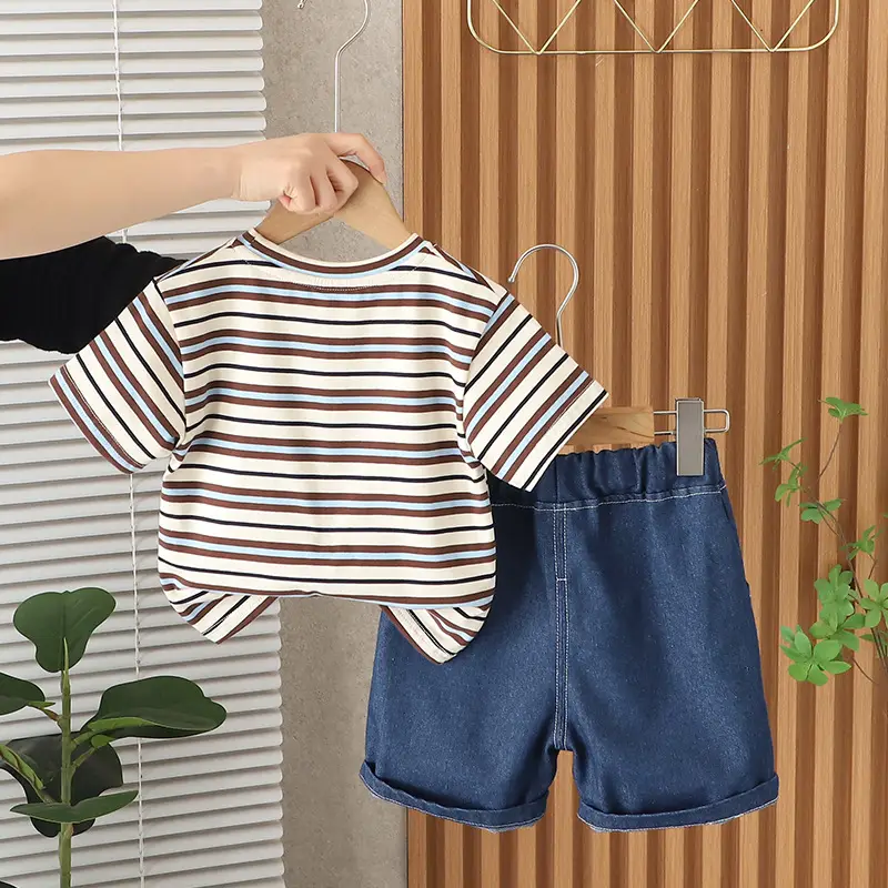 Boys Cartoon Striped T-Shirt Shorts Set — feature 15