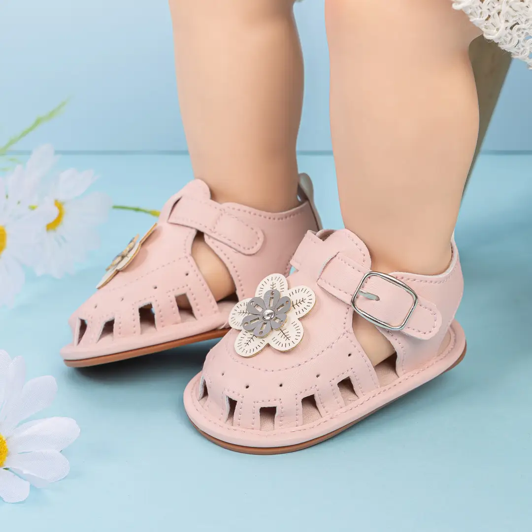 Cross-border New Baby Girl Sandals 2025 Summer Baby Toddler Shoes Cute Flower Solid Color Soft Bottom Baby Shoes — feature 4