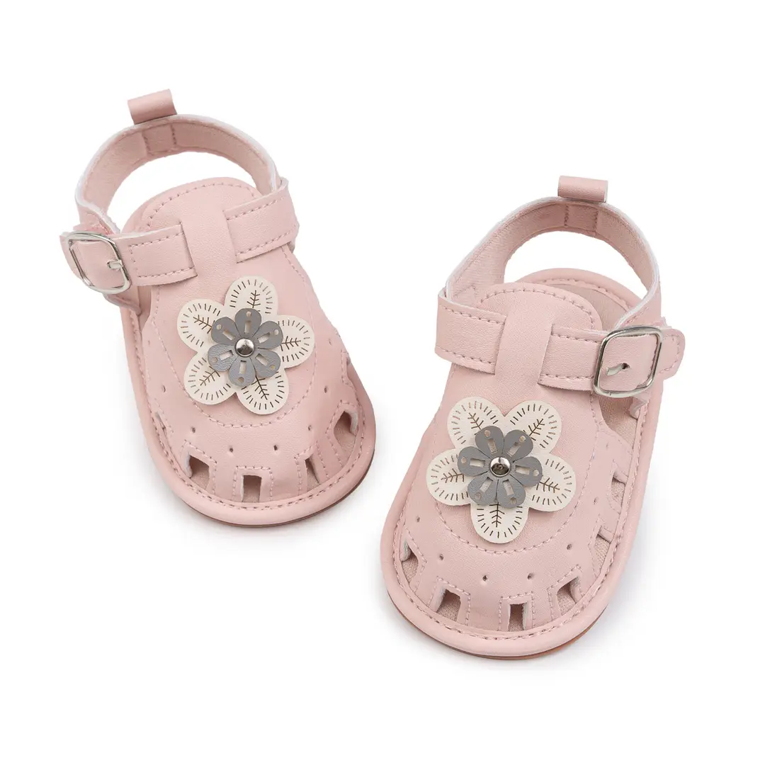 Cross-border New Baby Girl Sandals 2025 Summer Baby Toddler Shoes Cute Flower Solid Color Soft Bottom Baby Shoes