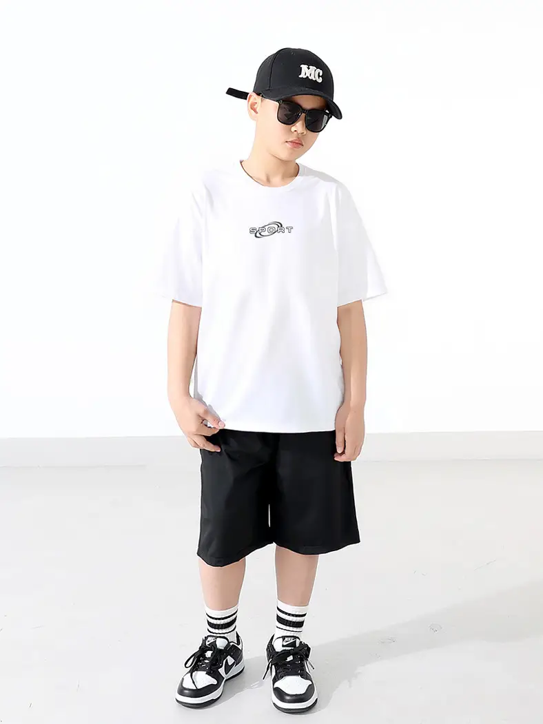 Children's White Graphic T-Shirt with Cap & Shorts Set - Image 6
