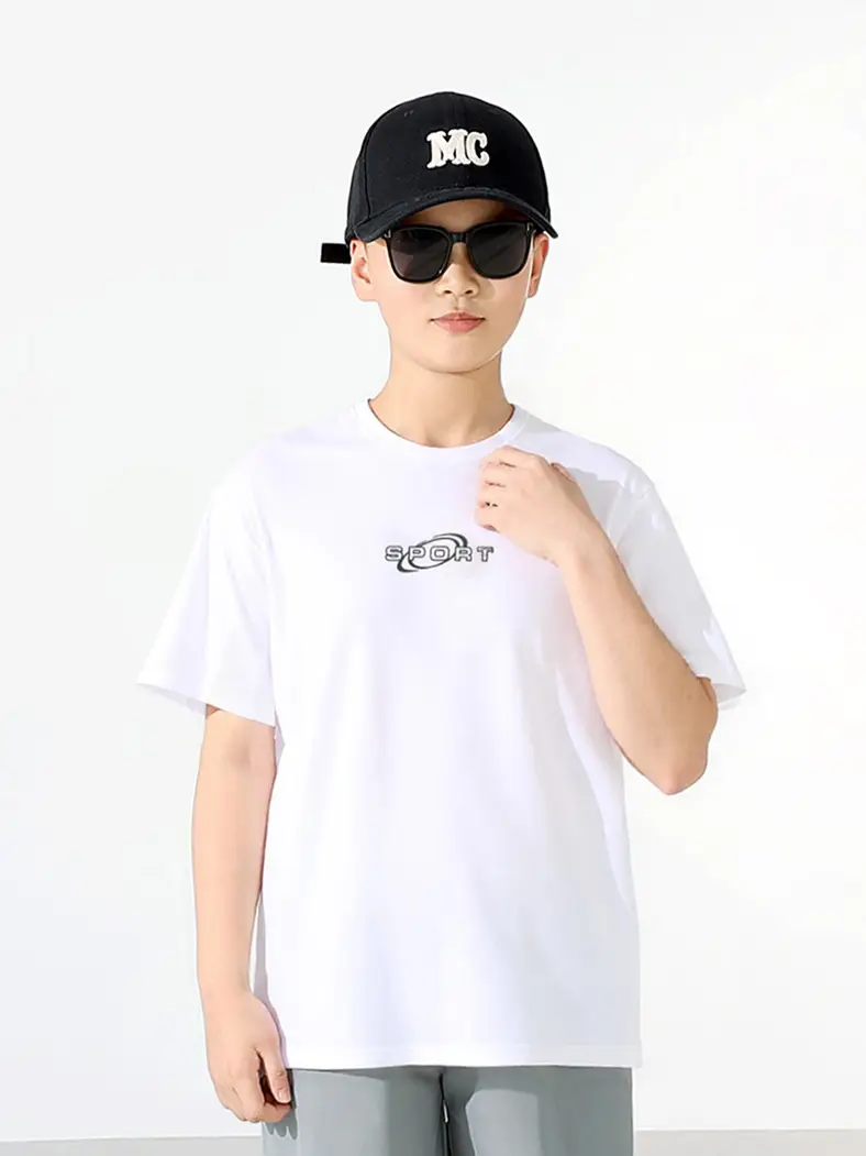 Children's White Graphic T-Shirt with Cap & Shorts Set - Image 8